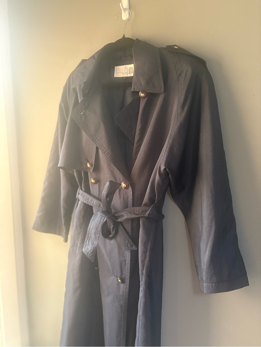 CLEO PETITES Navy Blue Belted Trench Coat | Size 6 Petite - Picture 7 of 9